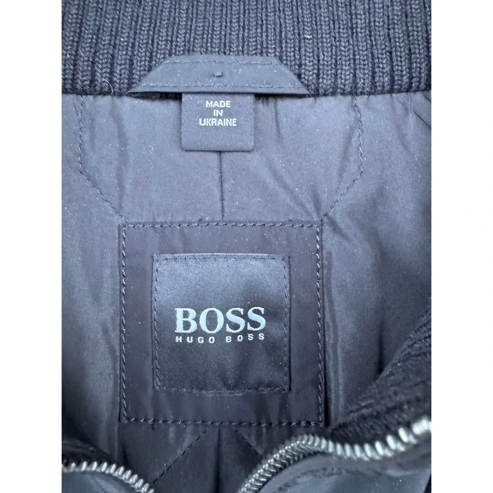 Hugo Boss Mens Black Wool Blend Stand Collar Car Coat Jacket Made in Ukraine